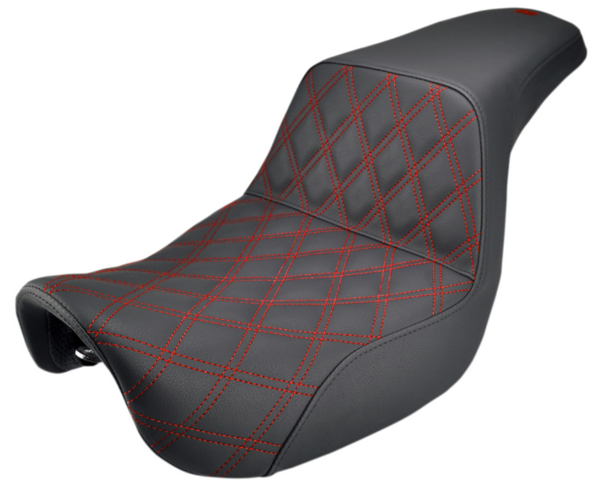 Saddlemen Step-Up Seat — Red Stitching Front Lattice Stitch With Red - 806-04-172RD For Harley Dyna Wide Glide / Super Glide / Switchback 2012-2016