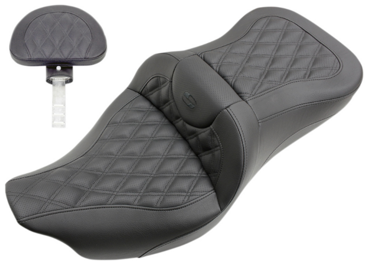 Saddlemen Roadsofa™ Seat Full Lattice Stitch With Backrest - 808-07B-182BR For Harley Touring 2008-2025