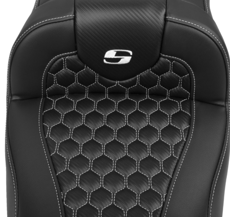 Saddlemen Roadsofa™ Extended Reach Seat With Backrest Honeycomb White Stitch - 823-07-190B6 For Harley Touring 2023-2026