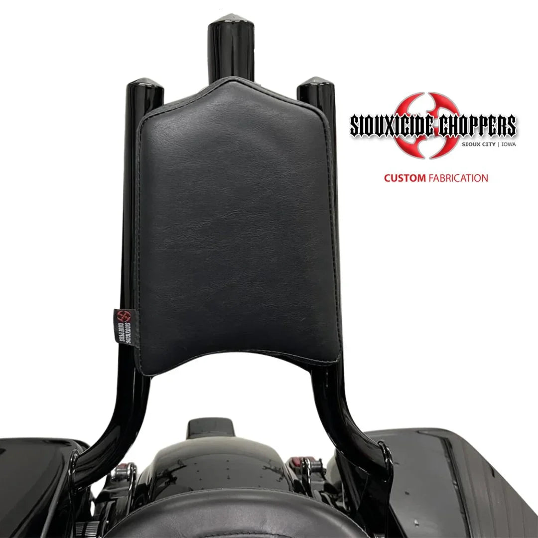 Siouxicide Choppers Trident Detachable Sissy Bar Backrest Black, Perforated Pad Vertical Stitch Orange For Harley Touring 2009-2026