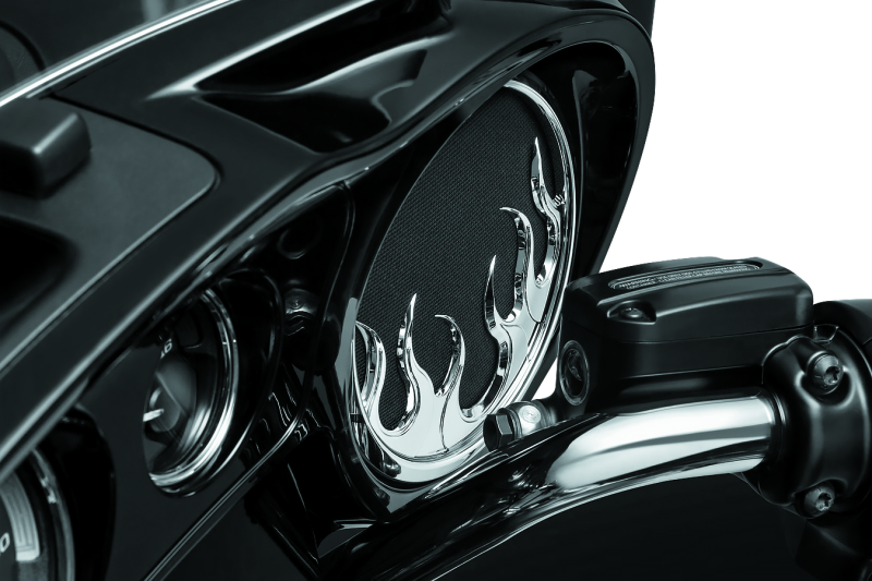 Kuryakyn Flame Speaker Grills Chrome - 7374 For Harley Touring 2014-2021