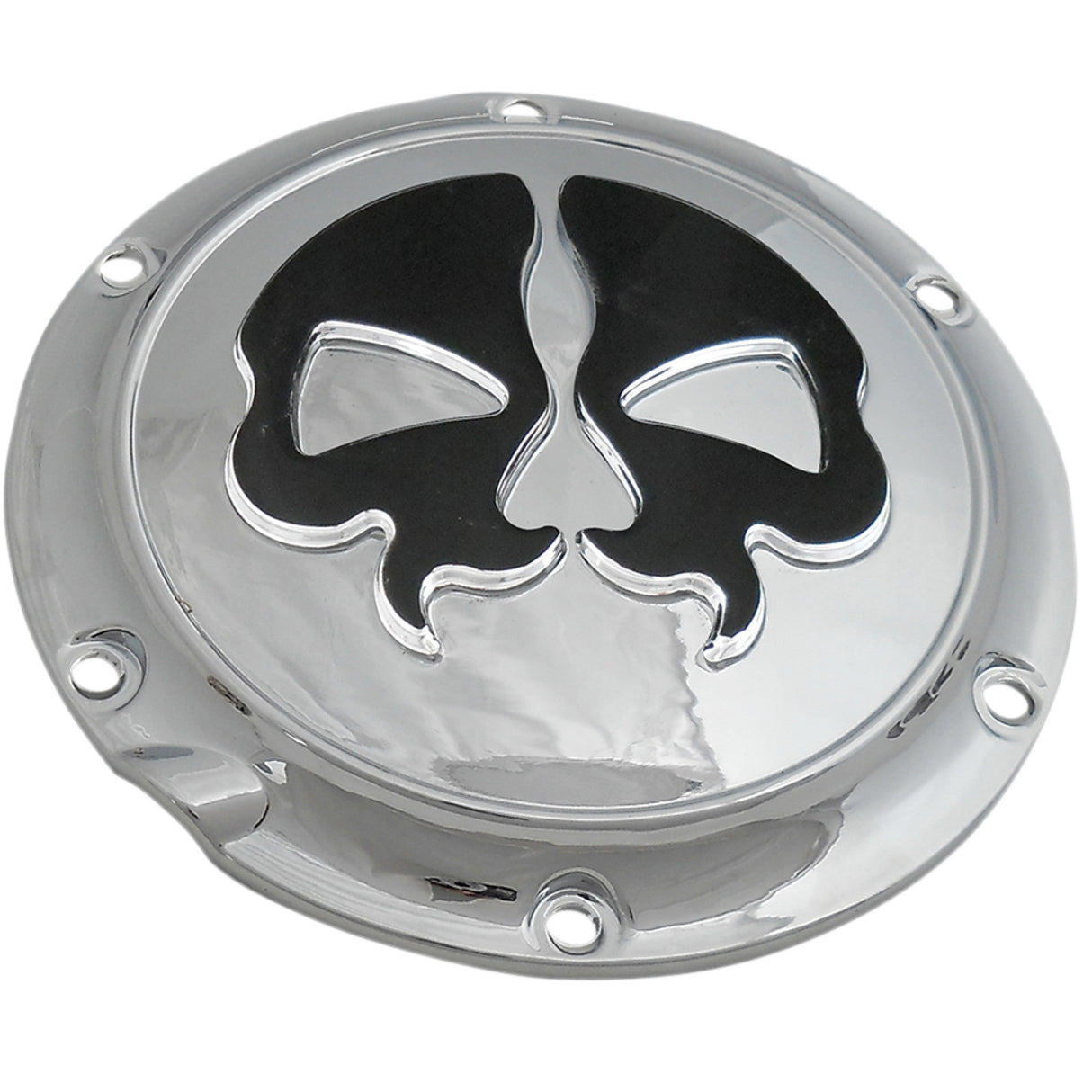 Drag Specialties Split Skull Derby Cover 5 Hole Chrome With Black Skull For Harley Sportster 2004-2022
