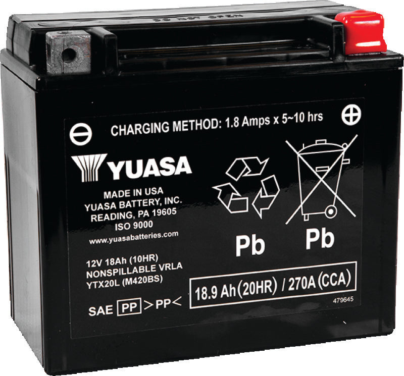 Yuasa Battery YUAM420BS Yuasa YTX20L Maintenance Free AGM 12-Volt Battery