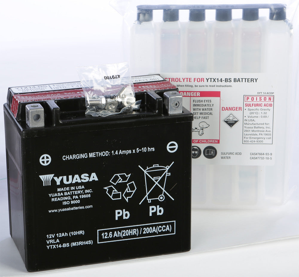 Yuasa Battery YTX14-BS Maintenance Free - YUAM3RH4S For Harley Rod / Screamin' / Night / Street 2002-2006 | BMW Motorcycles 2005-2022
