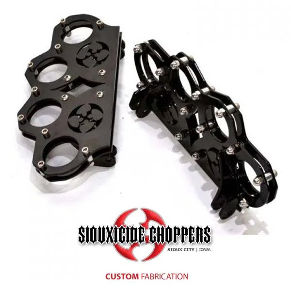 Siouxicide Choppers Brass Knuckle Floor Boards - Rear, Full Gloss Black with Chrome Top