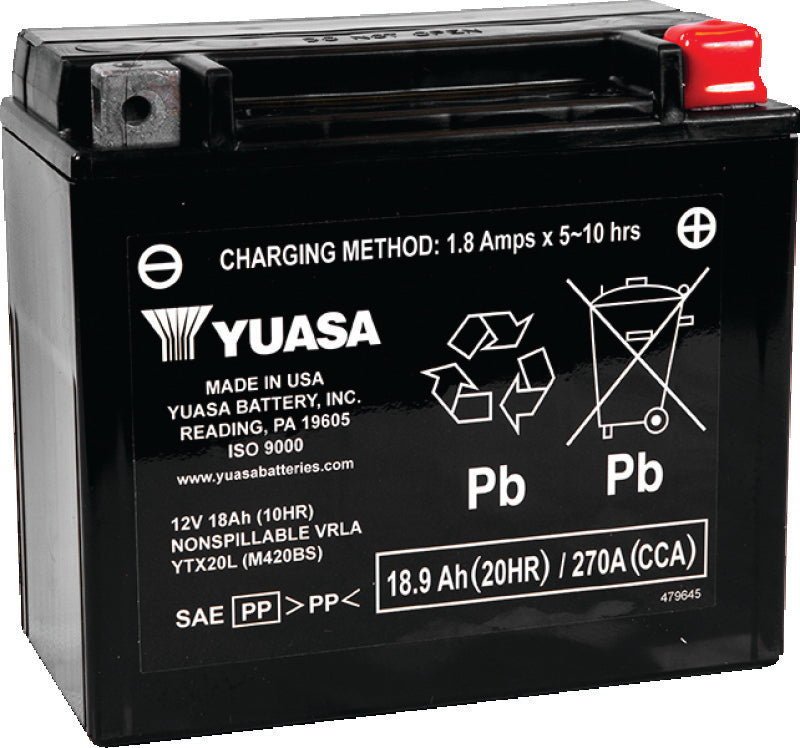 Yuasa Battery YUAM320BS Yuasa YTX20L-BS Maintenance Free AGM 12-Volt Battery W/bottle