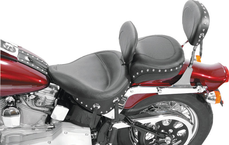 Mustang Motorcycle Standard Rear Tire Wide Touring Solo Seat With Driver Backrest With Studs Black - 79485 For Harley Softail 2000-2015
