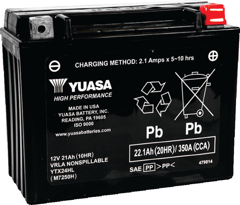 Yuasa Battery YUAM7250H Yuasa YTX24HL Maintenance Free AGM 12-Volt Battery
