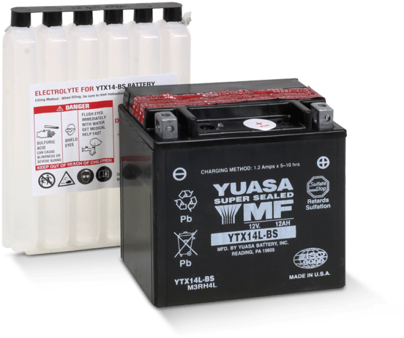 Yuasa Battery YUAM3RH4L Yuasa YTX14L-BS Maintenance Free AGM 12-Volt Battery W/bottle