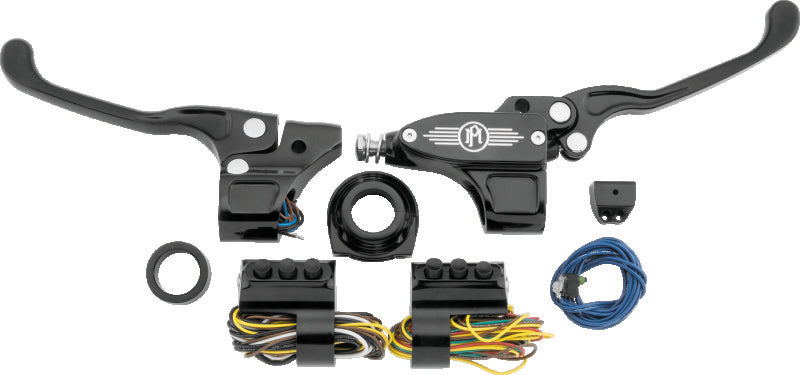 Performance Machine 9/16in Hand Control Set Hyd Contrast Cut - 0062-4020-BM For Harley Motorcycles 1984-2013