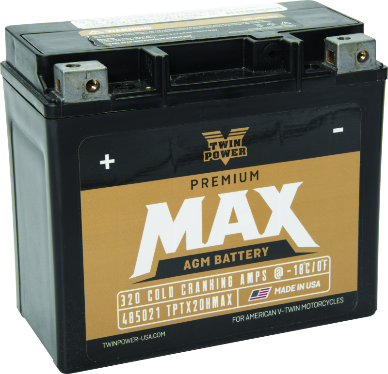Twin Power GYZ-20H Premium MAX Battery Replaces H-D 65991-82B Made In USA 320 CCA - 485021 For Harley 1974-1996