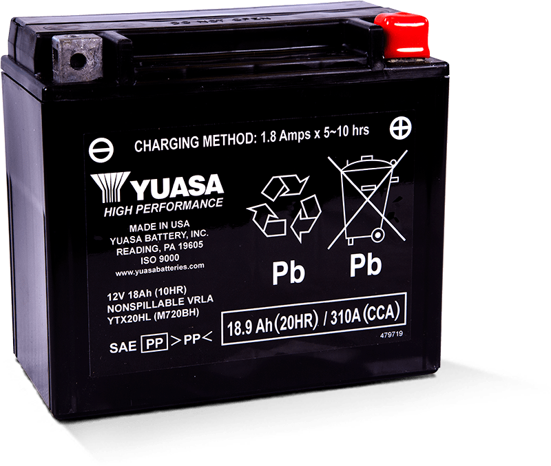 Yuasa Battery YTX20HL Maintenance Free AGM 12-Volt Battery - YUAM720BH For Victory Motorcycles 2003-2017 | Harley 1991-2017
