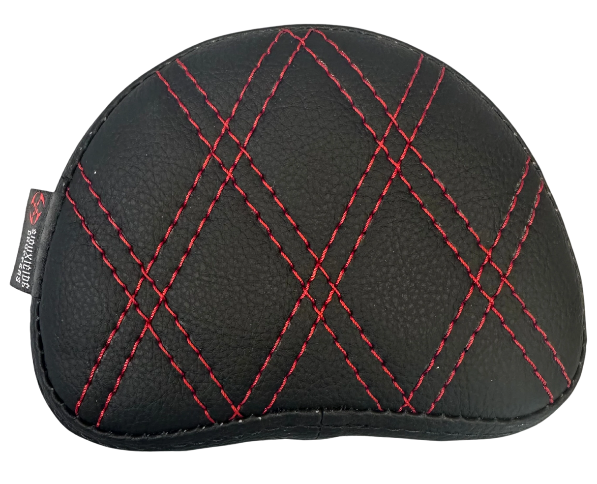 Siouxicide Choppers Halow Backrest/Sissy Bar - 1 1/4 in, Black, Custom Pad Cross Stitch Red, For 2009-2025 Touring