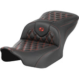 Saddlemen Roadsofa™ Lattice Stitch Seat Without Backrest Carbon Fiber Red Stitch - 823-07-20604 For Harley Touring 2023-2026