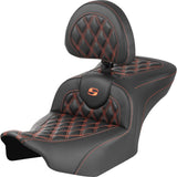 Saddlemen Roadsofa™ Lattice Stitch Seat With Backrest Carbon Fiber Orange Stitch - 823-07-206B3 For Harley Touring 2023-2026