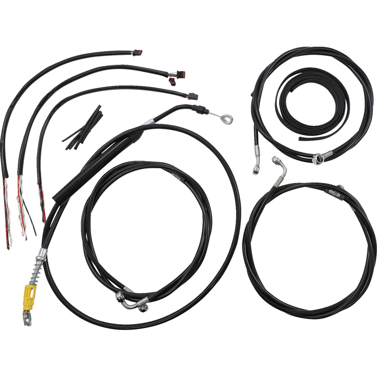 LA CHOPPERS 0662-0901 LA-8056KT2-16B Complete Black Vinyl Braided Handlebar Cable/Brake Line Kit - 15" - 17" Handlebars - Black Vinyl