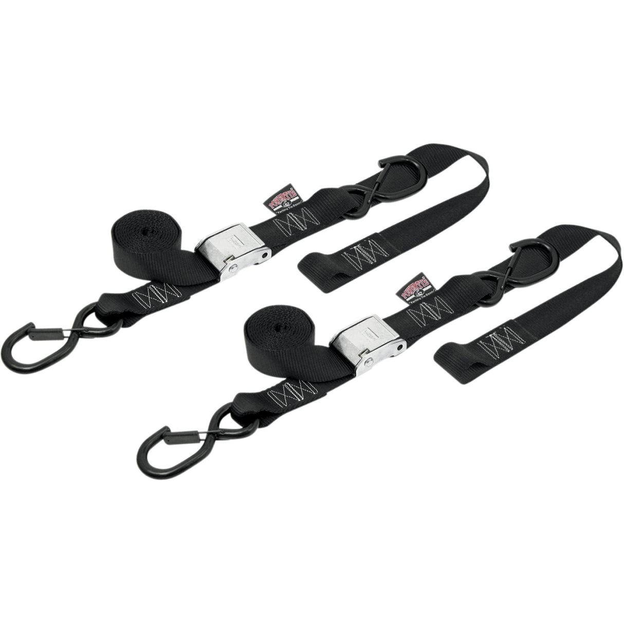 POWERTYE MFG. 3920-0140 29622-S 1-1/2" Cam-Buckle with Safety-Latch Hooks and Soft-Tye Cam Tie-Downs - 1-1/2" x 6-1/2' - Black