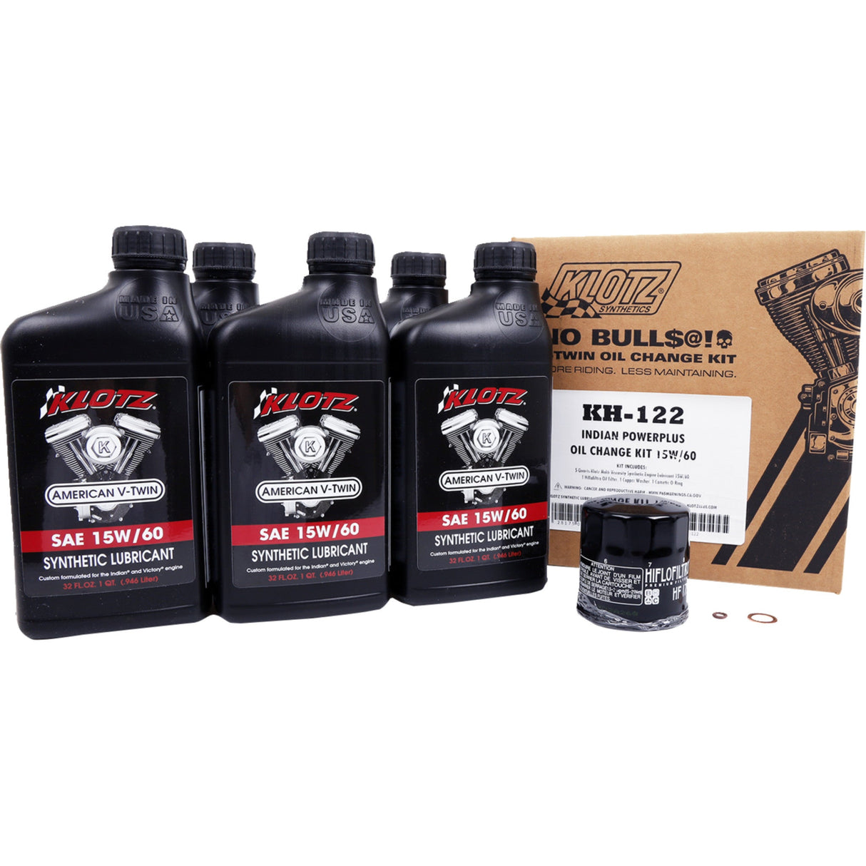 Klotz OIL Synthetic Oil Change Kit Indian Powerplus 15W-60 - KH-122 For Indian 2020-2024