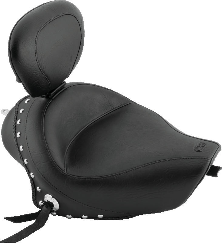 Mustang Motorcycle Mustang 3.3 Wide Stud Touring Solo Seat W Driver Backrest Black - 79439 For Harley Sportster 2004-2021