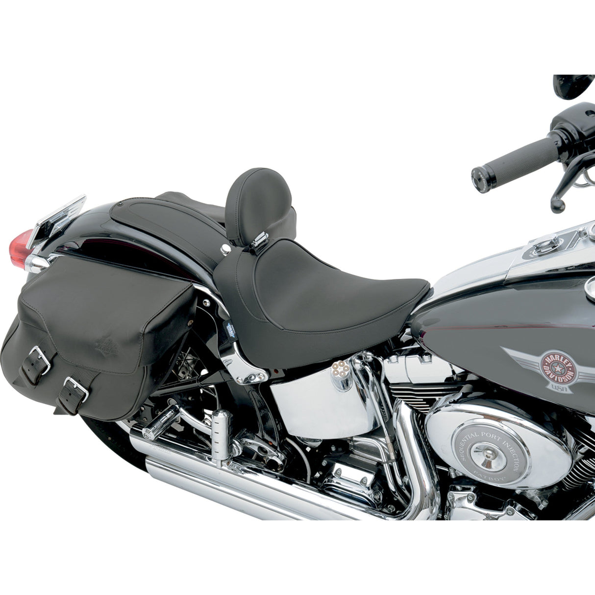 Drag Specialties Backrest Compatible Solo Seat — Smooth Solo Seat Smooth Driver Backrest FL FX - 0802-0632 For Harley Softail 2000-2006