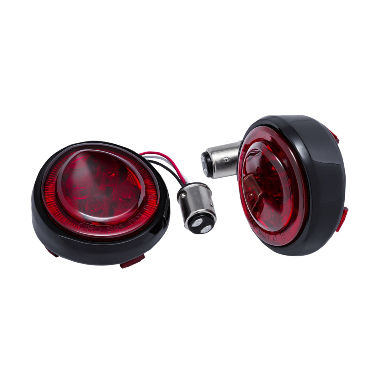 Ciro Fang® Rear Turn Signal Light Inserts Red LED Red Lens Black - 45720 For Harley Motorcycles 1957-2026