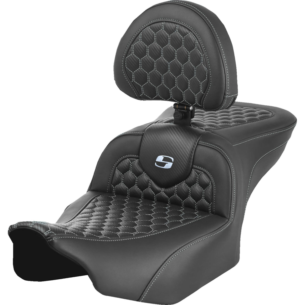 Saddlemen Honeycomb Roadsofa™ Seat With Backrest Honeycomb Silver Stitch - 823-07-189B5 For Harley Touring 2023-2026