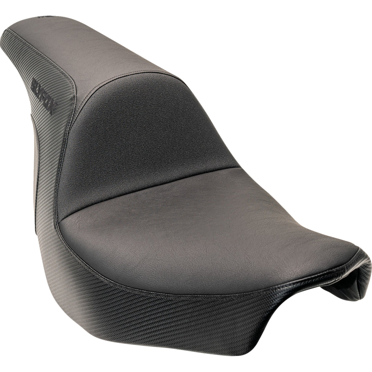 Slyfox The Lowrider Drifter Seat Black Logo Smooth Vinyl Carbon Fiber For Harley Softail 2018-2024