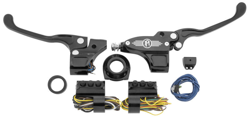Performance Machine 9/16in Hand Control Set Hyd Contrast Cut - 0062-4020-BM For Harley Motorcycles 1984-2013
