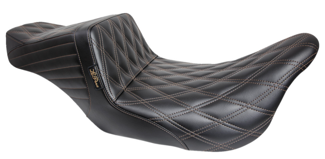 LePera Tailwhip Seat Double Diamond With Chestnut Thread Black - LK-587DD-CHET For Harley Touring 2008-2024