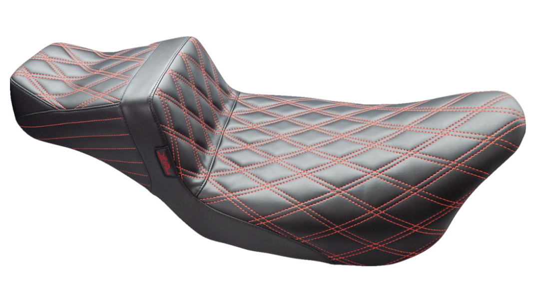 LePera Tailwhip Daddy Long Legs Seat Double Diamond With Red Thread - LK-587DLDD-RED For Harley Touring 2008-2024