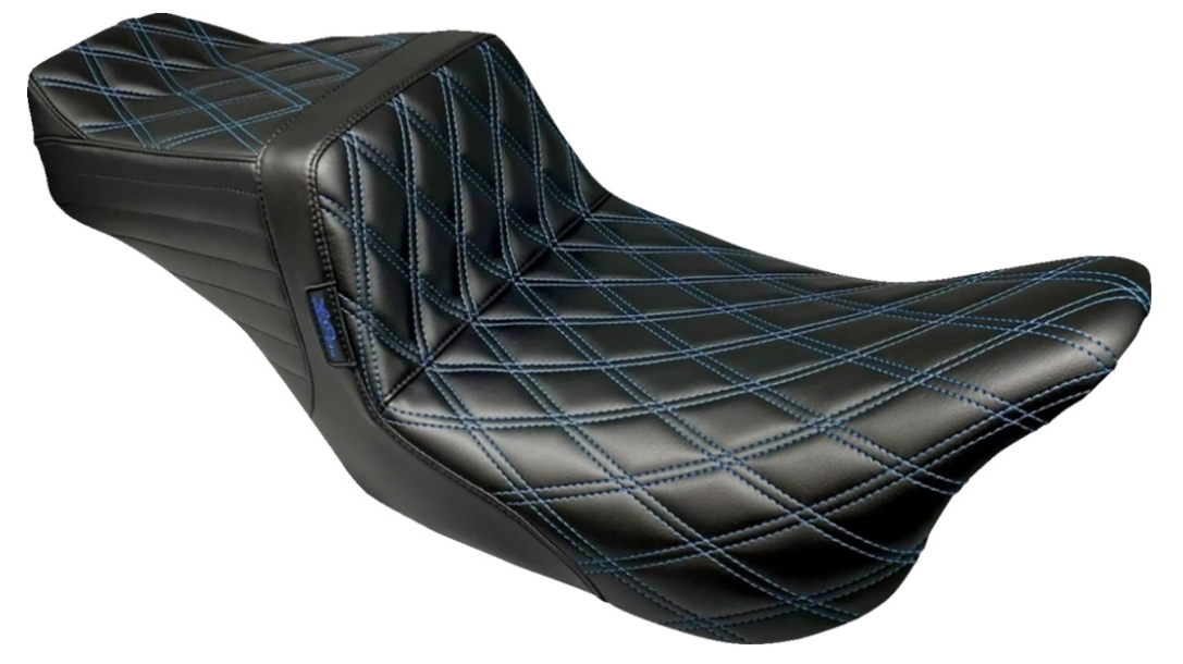 LePera Tailwhip Seat Double Diamond With Blue Thread Black - LK-587DD-BLUE For Harley Touring 2008-2024