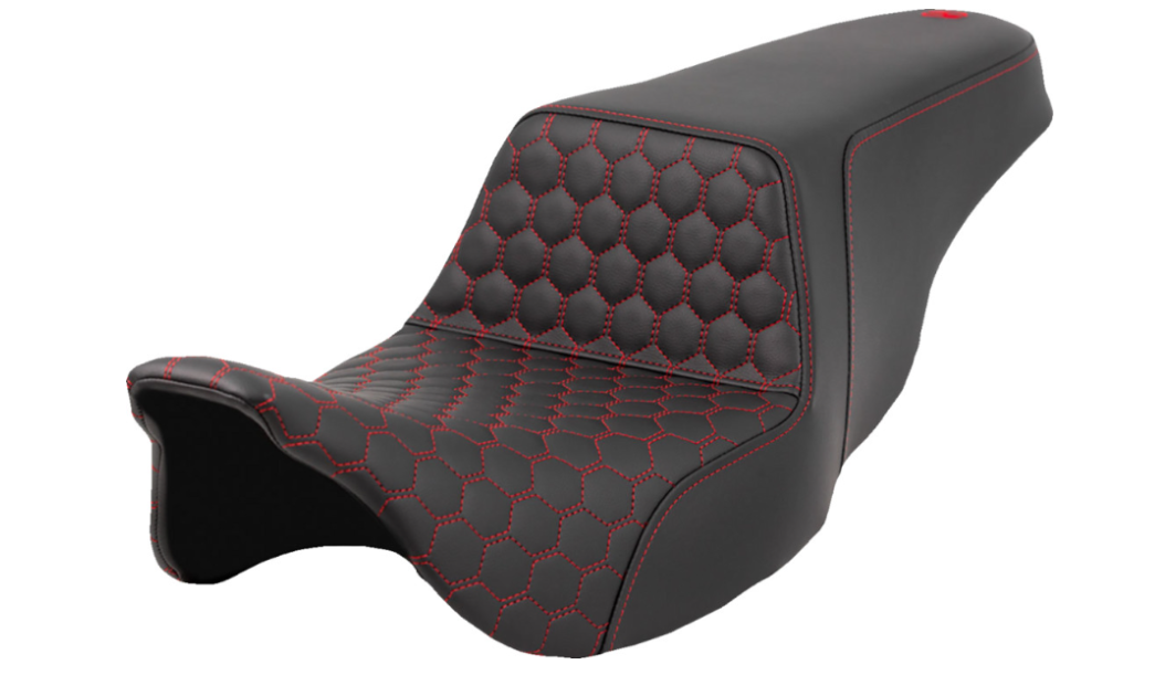 Saddlemen Honeycomb Step-Up Seat Honeycomb Red Stitching - 808-07B-17704 For Harley Touring 2008-2025