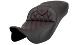 Saddlemen Extended Reach RoadSofa™ Seat Lattice Stitch Red Stitch Without Backrest - 808-07B-18404 For Harley Touring 2008-2025