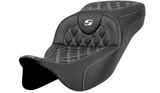 Saddlemen Extended Reach RoadSofa™ Seat Lattice Stitch White Stitch Without Backrest - 808-07B-18406 For Harley Touring 2008-2025