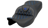 Saddlemen Roadsofa™ Lattice Stitch Seat Blue Stitch Without Backrest - 808-07B-18201 For Harley Touring 2008-2025