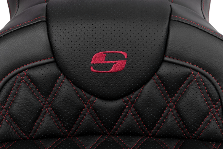 Saddlemen Roadsofa™ Lattice Stitch Seat With Backrest Wine Berry Stitch - 808-07B-182B8 For Harley Touring 2008-2023