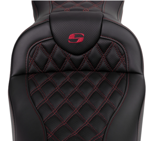 Saddlemen Roadsofa™ Lattice Stitch Seat With Backrest Wine Berry Stitch - 808-07B-182B8 For Harley Touring 2008-2023