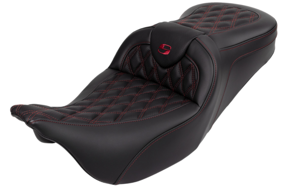 Saddlemen Roadsofa™ Lattice Stitch Seat With Backrest Wine Berry Stitch - 808-07B-182B8 For Harley Touring 2008-2023