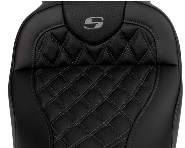 Saddlemen Roadsofa™ Lattice Stitch Seat With Backrest Dark Gray Stitch - 808-07B-182B2 For Harley Touring 2008-2025