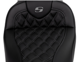 Saddlemen Roadsofa™ Lattice Stitch Seat With Backrest Dark Gray Stitch - 808-07B-182B2 For Harley Touring 2008-2025