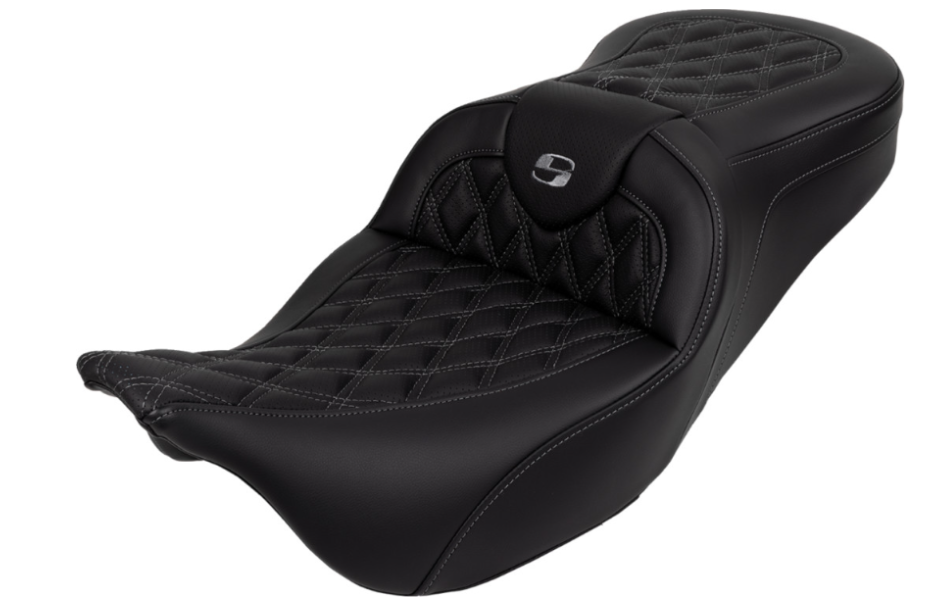 Saddlemen Roadsofa™ Lattice Stitch Seat With Backrest Dark Gray Stitch - 808-07B-182B2 For Harley Touring 2008-2025