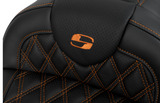 Saddlemen Roadsofa™ Lattice Stitch Seat With Backrest Orange Stitch - 808-07B-182B3 For Harley Touring 2008-2025