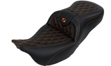 Saddlemen Roadsofa™ Lattice Stitch Seat With Backrest Orange Stitch - 808-07B-182B3 For Harley Touring 2008-2025