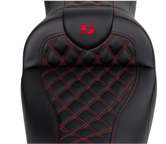 Saddlemen Roadsofa™ Lattice Stitch Seat With Backrest Red Stitch - 808-07B-182B4 For Harley Touring 2008-2025
