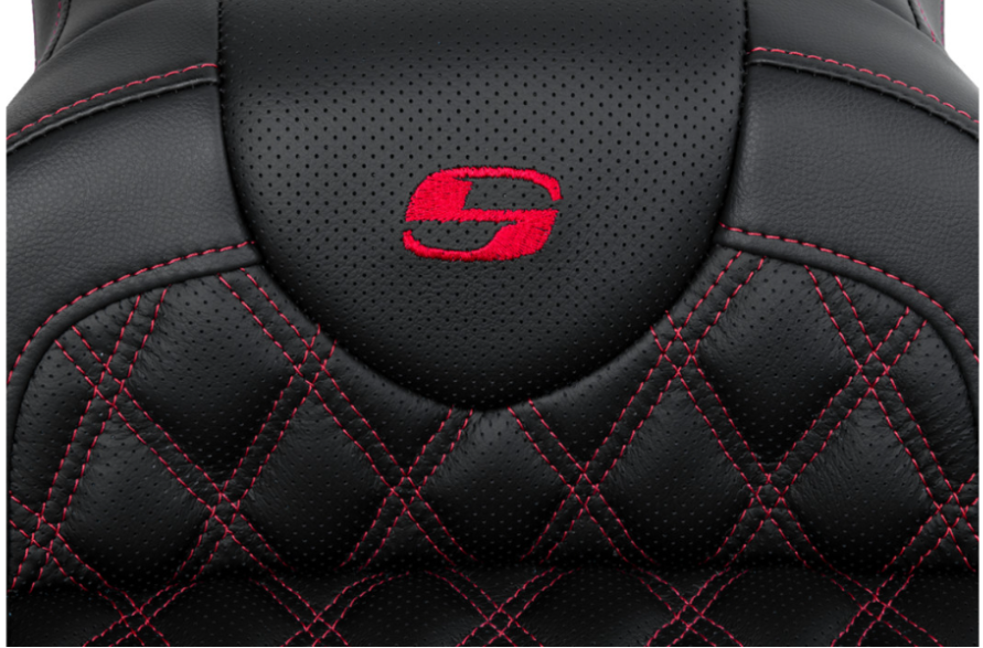 Saddlemen Roadsofa™ Lattice Stitch Seat With Backrest Red Stitch - 808-07B-182B4 For Harley Touring 2008-2025