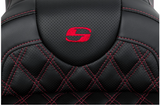 Saddlemen Roadsofa™ Lattice Stitch Seat With Backrest Red Stitch - 808-07B-182B4 For Harley Touring 2008-2025