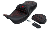 Saddlemen Roadsofa™ Lattice Stitch Seat With Backrest Red Stitch - 808-07B-182B4 For Harley Touring 2008-2025