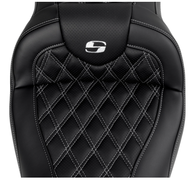 Saddlemen Roadsofa™ Lattice Stitch Seat With Backrest Silver Stitch - 808-07B-182B5 For Harley Touring 2008-2025