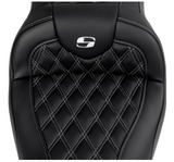 Saddlemen Roadsofa™ Lattice Stitch Seat With Backrest Silver Stitch - 808-07B-182B5 For Harley Touring 2008-2025