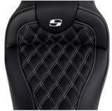 Saddlemen Roadsofa™ Lattice Stitch Seat With Backrest White Stitch - 808-07B-182B6 For Harley Touring 2008-2025